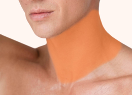 Mężczyzna z oznaczoną strefą depilacji szyji
